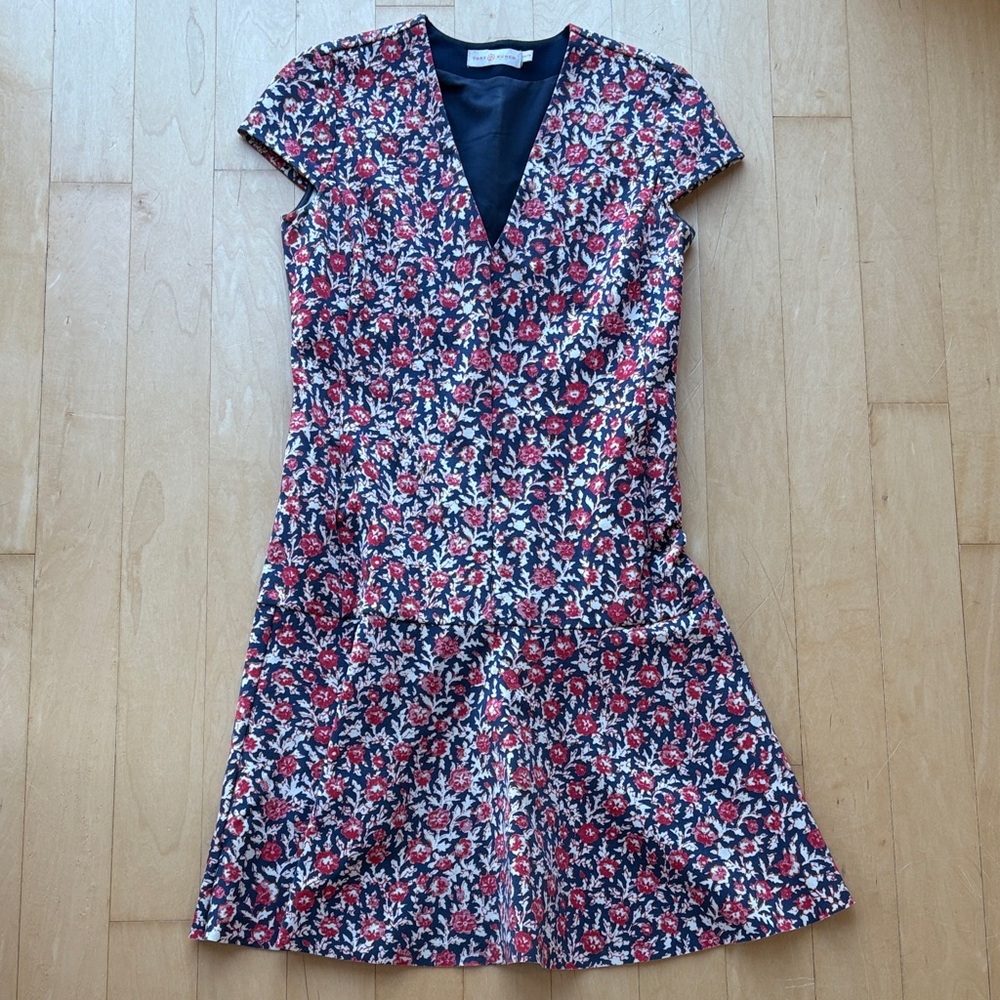 Tory Burch Red and Blue Floral Mini Dress